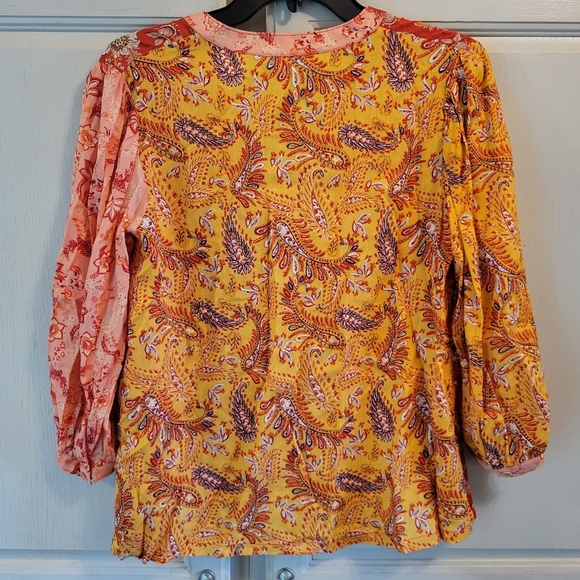 Rocks & Indigo Mixed Prints Long Sleeve Peasant Top - Picture 2 of 5